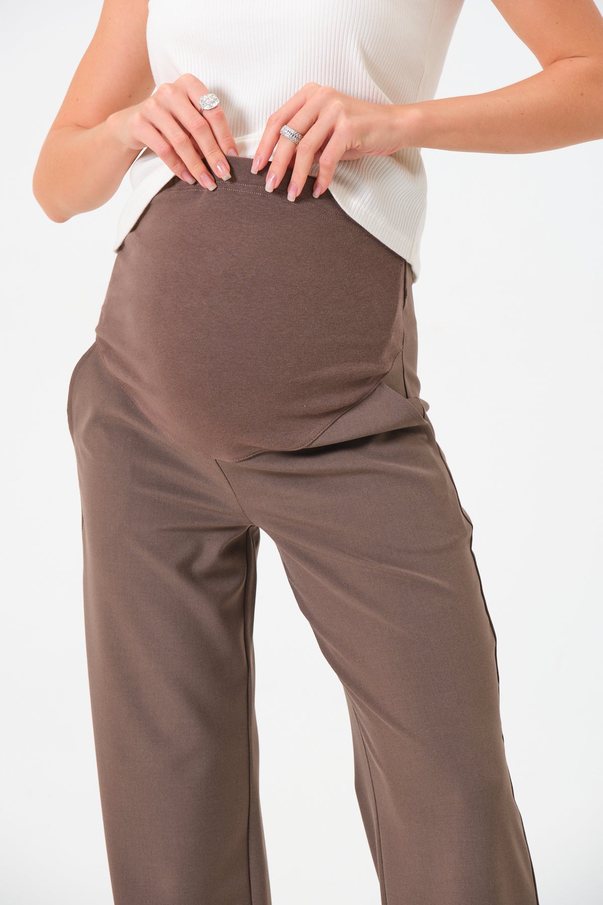 brown maternity dress pants Breathable Wide Leg Maternity Pants – Over-the-Bump XL / Olive
